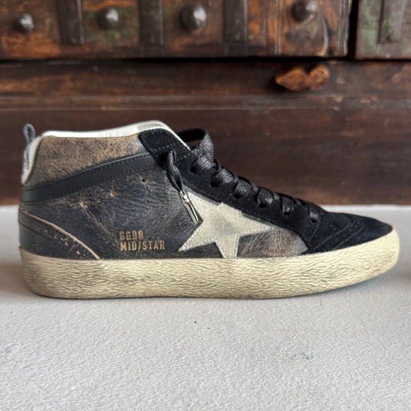 Golden Goose Shoes - Golden Goose Midstar Distressed Black and White Sneakers
